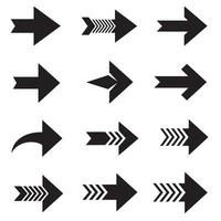 Flat style direction arrows and navigation logo symbols in a strong silhouette design vector