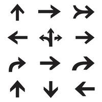 Arrow direction symbols with navigation logo icons in a flat style silhouette pack vector