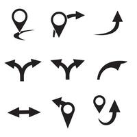 Pointing hand icon and curved arrow silhouette bundle for signage and direction guides vector