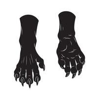 Angry predator wolf foot and claw set in silhouette for tough branding and art use vector