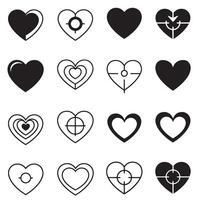 Simple heart shape target icons in silhouette for minimal romantic artwork vector
