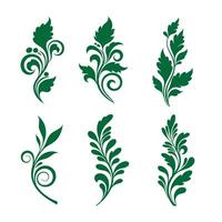 Black swirl leaves ornament set used in decorative labels branding and poster design vector