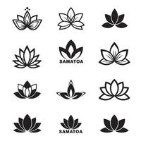 Samatoa lotus icon set with symmetrical bold silhouette shapes vector