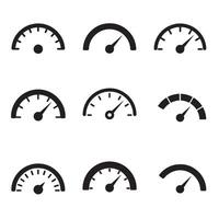 RPM and fuel gauge icons with dashboard and speedometer elements in silhouette style vector