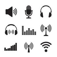 Sound tec signal icons divers collection silhouette for music digital audio wave branding vector