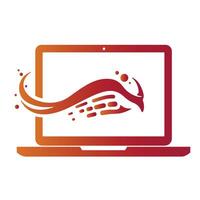 Abstract swirl business laptop logo symbol icon designed for startup incubator and tech coworking vector