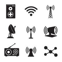 Tech themed wireless signal wifi sound radio and antenna icons for user interface systems vector