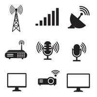 Minimalist wireless signal antenna wifi and audio network symbols for tech design use vector