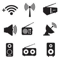 Antenna and wireless signal wifi icon pack for sound wave and network symbol silhouette vector