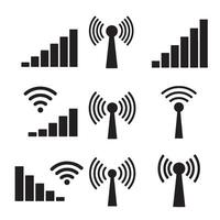 High quality wireless signal icons divers collection silhouette for interface and broadcast vector