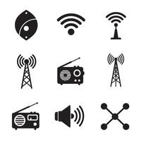 Clean wireless signal wifi radio sound icons for web dashboard and visual tech interface vector