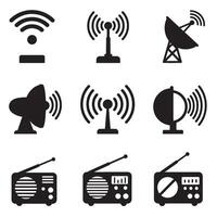 Radio wave and wifi signal sound antenna icon collection for UI and tech symbol use vector
