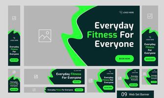 Everyone body fitness web set banner design for social media post, everyday workout plan web bundle banner design, fully editable eps 10 file format vector