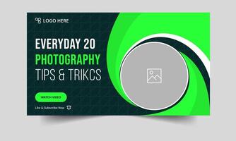 Creative photography daily tips and tricks thumbnail banner design, daily photography learning tips and techniques cover banner design, editable eps 10 file format vector