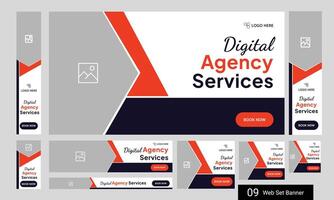 Online digital agency web set banner design for social media post, startup business web bundle banner design, web banner, customizable eps 10 file format vector