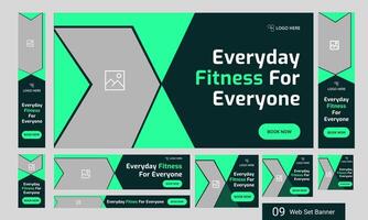 Everyday body fitness web set banner design for social media post, everyday workout plan web bundle banner design, fully editable eps 10 file format vector