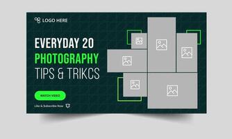 Photography tips and tricks thumbnail banner design, daily photography learning tips and techniques cover banner design, editable eps 10 file format vector