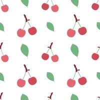 Seamless pattern of cherry berries and leaves.Fruit repeating pattern. vector