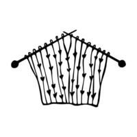 Knitted item with knitting needles on isolated background. Doodle illustration. vector