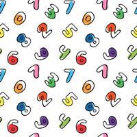 Colored pattern of numbers in doodle style. Seamless childish texture with bright numbers. vector