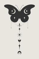Esoteric boho butterfly symbol decorated with celestial elements vector