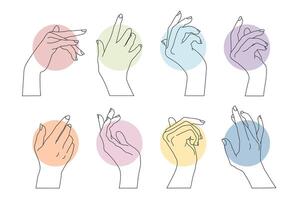 Set of outline female hands with graceful gestures. Hand gesturing vector