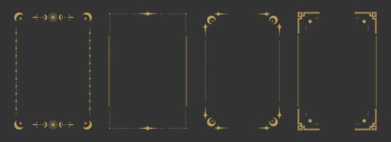 Empty Tarot card frame border templates. Celestial esoteric border set vector