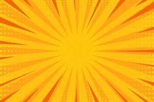 Orange comic background in pop art style with sun rays and halftone. Retro style background with color halftone vector