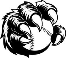 Baseball Clutched By Furious Gorilla Claws In Black And White vector