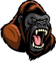 Roaring Gorilla Face With Fierce Eyes And Powerful Expression vector