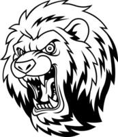Angry Lion Head Roaring With Fierce Expression In Black And White vector