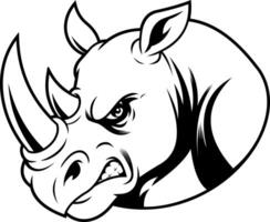 Angry Rhinoceros Head With Fierce Eyes And Sharp Horns In Black And White vector