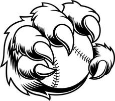 Baseball Clutched By Wild Bear Claws With Fierce Grip In Black And White vector