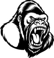 Roaring Gorilla Face With Fierce Eyes And Open Mouth Illustration vector