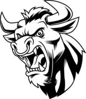 Angry Bull Head Roaring With Fierce Expression In Black And White vector