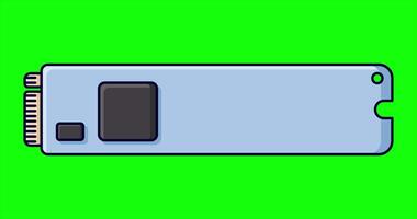 Solid state drive animation. Drive ssd storage animation. SSD M.2 illustration. Computer hardware components. Flat cartoon style. 4K animation, video
