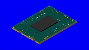 Isometric processor animation. Central processing unit or CPU. Computer hardware components. Semiconductor technology concept. 4K animation. video