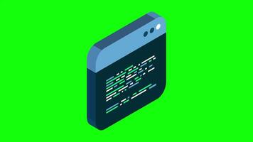 Source code isometric animation. Abstract programming language and program code on a screen. Motion graphic. 4K animated in isometric style. video