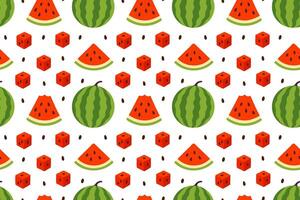 Playful seamless pattern with whole round watermelons and red cube-shaped watermelon vector