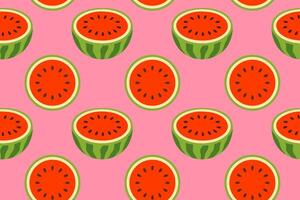 Seamless repeat pattern of round watermelon slices on pink background vector