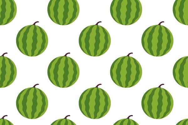 Seamless background with round and striped whole watermelons on white