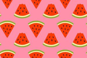 Seamless repeat pattern with different watermelon slice angles on pink vector