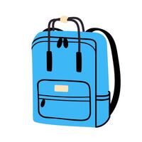 Blue backpack with rectangular shape, zippers and top handle, clean and modern look vector