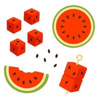 Set of whole watermelons with round and square shapes, and one sliced open vector