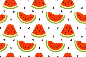 Repeating pattern of triangular watermelon slices with visible black seeds on a white background vector