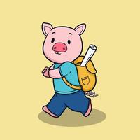 Pig Character with Backpack and Rolled Paper vector