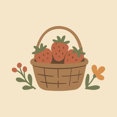 Cottagecore Theme Style Strawberries in the Basket Template