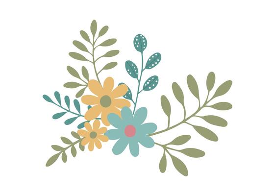 flowers, twigs and leaves on a white background