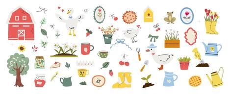 Rustic cottage decor elements for spring and gardening design projects vector