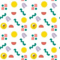 Playful abstract pattern with smiley faces and geometric shapes for cyber monday vector